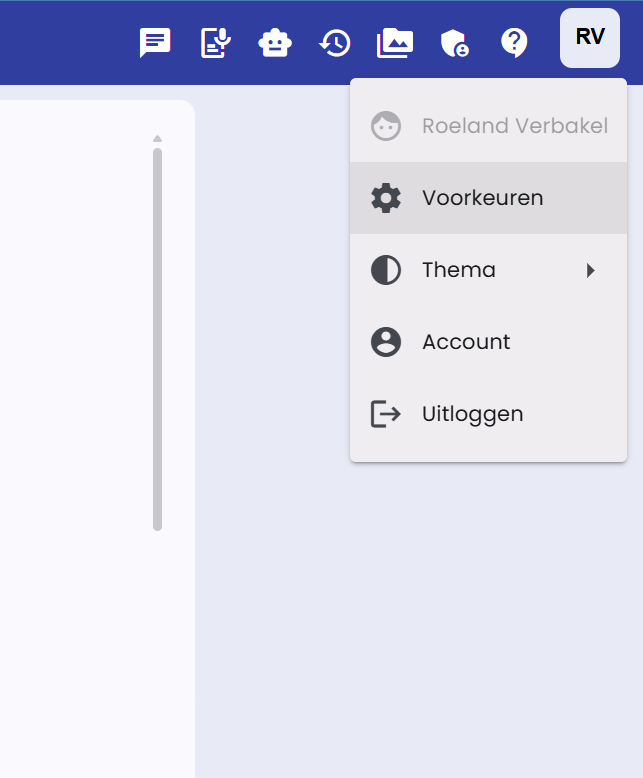 Voorkeuren in menu